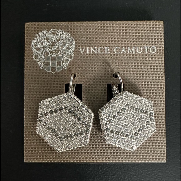 Vince Camuto modern geometric silver hexagon crystal earrings NWT - Picture 1 of 3
